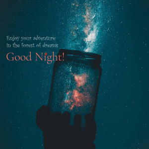 A silhouette of a hand holding a glass jar filled with a vibrant night sky and stars.