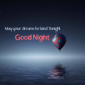 Hot air balloon over water with 'Good Night' text