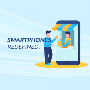 Illustration of a person making a purchase through a smartphone app.