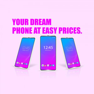 Three smartphones with a promotional text overlay