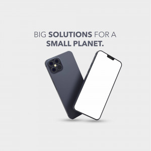 Two smartphones displaying a text message about sustainability.