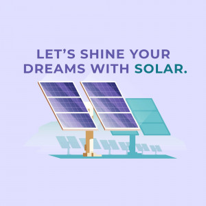 Illustration of solar panels with the text 'Let's Shine Your Dreams with Solar'
