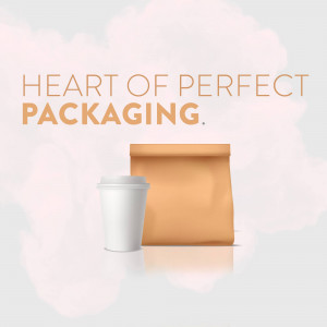 Coffee cup and paper bag with text overlay