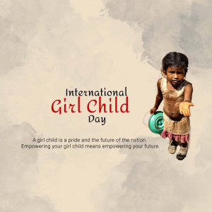 Image promoting International Girl Child Day with a young girl and text.