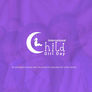 Image commemorating International Day of the Girl Child with a child swinging on the moon.