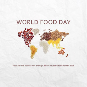World map made of various grains and pulses with the text 'World Food Day'