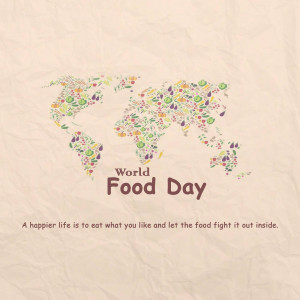 World Food Day graphic with a map made of food illustrations