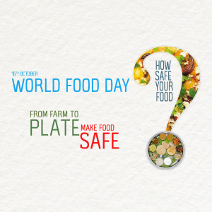 World Food Day poster with a question mark made of food and the text 'How Safe Your Food'