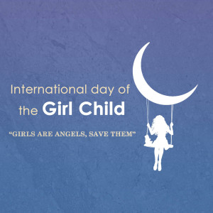 Silhouette of a girl swinging on a crescent moon with text celebrating International Day of the Girl Child.