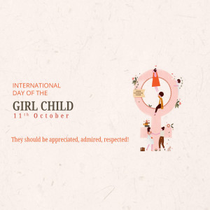 Illustration for International Day of the Girl Child with a pink female symbol and children.