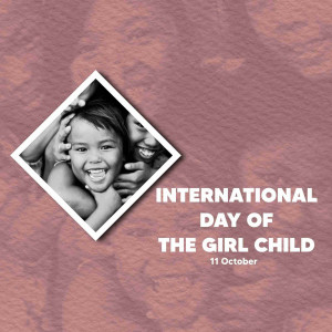 Image commemorating International Day of the Girl Child with a smiling girl in a diamond frame.