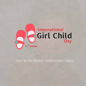 Image commemorating International Girl Child Day with baby shoes and text.