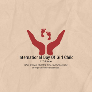 Red hands cradling footprints with text celebrating International Day of the Girl Child