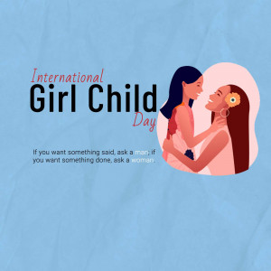 Illustration of two women embracing with text 'International Girl Child Day'