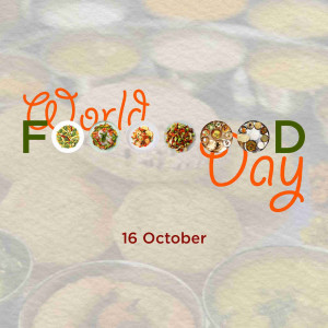 World Food Day graphic with diverse food images