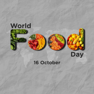 World Food Day graphic with food-filled letters