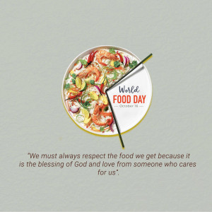 A plate of food with a World Food Day graphic.