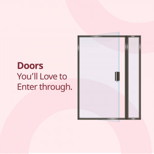 Image of a modern black-framed sliding glass door against a pink background with text 'Doors You'll Love to Enter Through'.