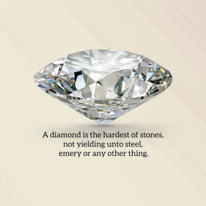 Close-up of a brilliant cut diamond with text