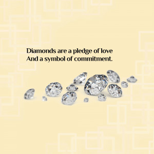 Diamonds scattered on a pale yellow background with text about love and commitment.