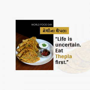 Close-up of Thepla with a World Food Day message