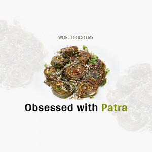 Close-up of Patra dish with World Food Day text
