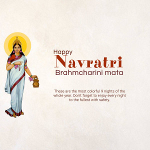 Image depicting Goddess Brahmcharini with Navratri greetings.