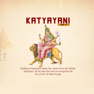 Image of Goddess Katyayani riding a lion, representing the sixth day of Navratri.