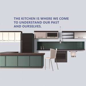 Modern kitchen with a quote about home and memories