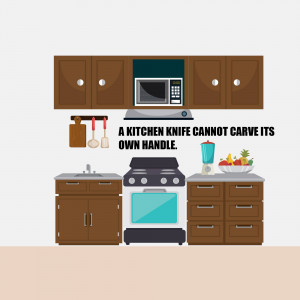 Illustration of a kitchen scene with a motivational quote.