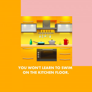 Illustration of a kitchen with text overlay