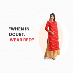 Woman wearing a red printed kurti and golden palazzos