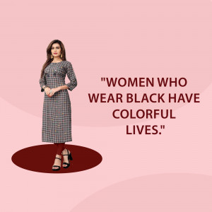 Woman wearing a black and white patterned kurti with a motivational quote.