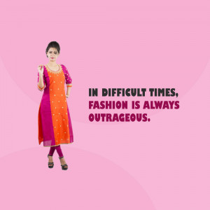 Woman in a colorful salwar kameez with a motivational quote.