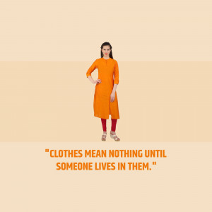 Woman wearing an orange Kurti with a quote about clothing