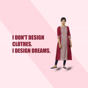 Woman wearing a maroon and white patterned kurti with a motivational quote.