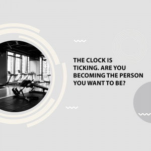 Gym interior with motivational text about personal growth