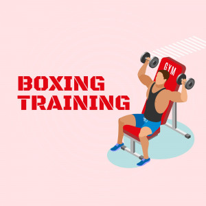 Illustration of a man doing dumbbell exercises for boxing training.