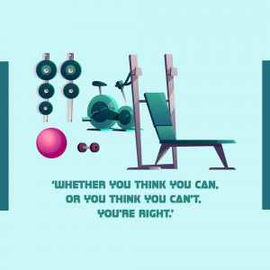 Illustration of gym equipment with motivational quote