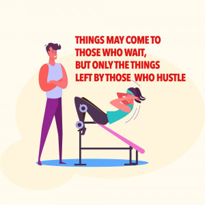 Illustration of a man and woman working out with motivational text.