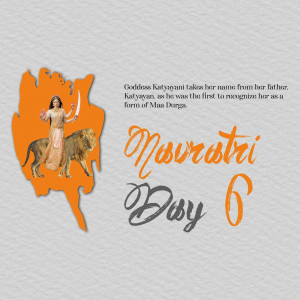 Image depicting Goddess Katyayani riding a lion, celebrating Navratri Day 6.