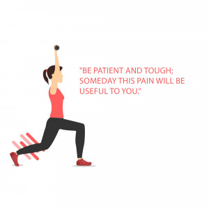 Illustration of a woman doing a lunge exercise with motivational text.