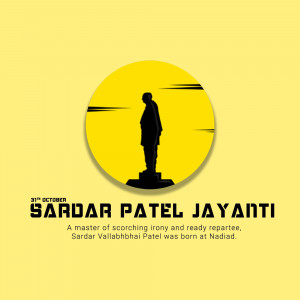 Silhouette of Sardar Vallabhbhai Patel against a yellow circular background with text commemorating his birth anniversary.
