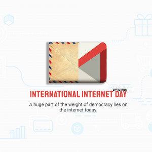 Image commemorating International Internet Day with an envelope and text.