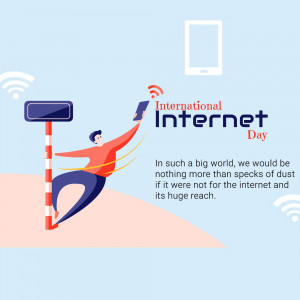 Illustration depicting a person reaching for a smartphone with the text 'International Internet Day'