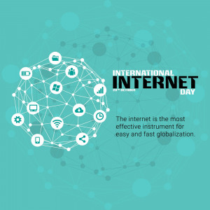 Illustration of a network connection with icons representing internet tools and the text 'International Internet Day'