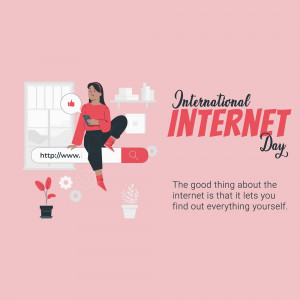 Illustration depicting a woman using the internet with the text 'International Internet Day'