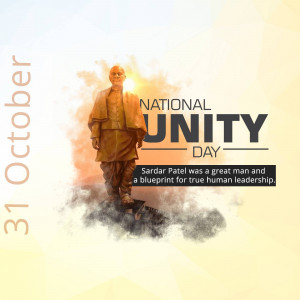Image commemorating National Unity Day with a portrait of Sardar Vallabhbhai Patel.