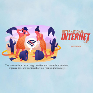 Illustration depicting people struggling with internet connectivity on International Internet Day.
