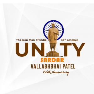 Image depicting the Statue of Unity and text commemorating Sardar Vallabhbhai Patel's birthday.
